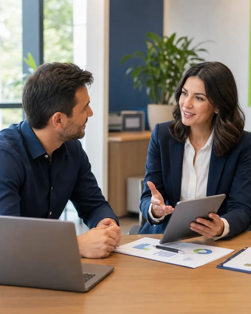 Cliente negociando opções de plano de saúde com uma consultora